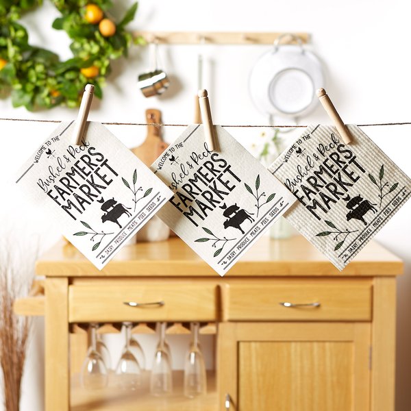 Design Imports Farmers Market Swedish Dishcloth Set, 3 count