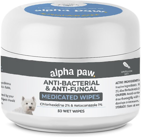 Alpha Paw Antibacterial & Antifungal Medicated Dog & Cat Wipes, 50 count slide 1 of 3