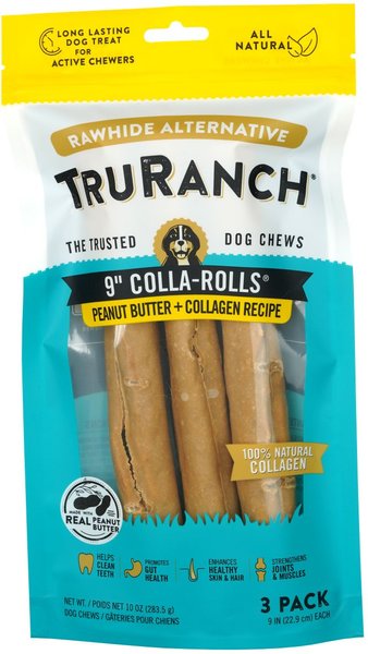TruRanch Peanut Butter Collagen Roll Hard Chew Dog Treats, 9-in, 3 count slide 1 of 4