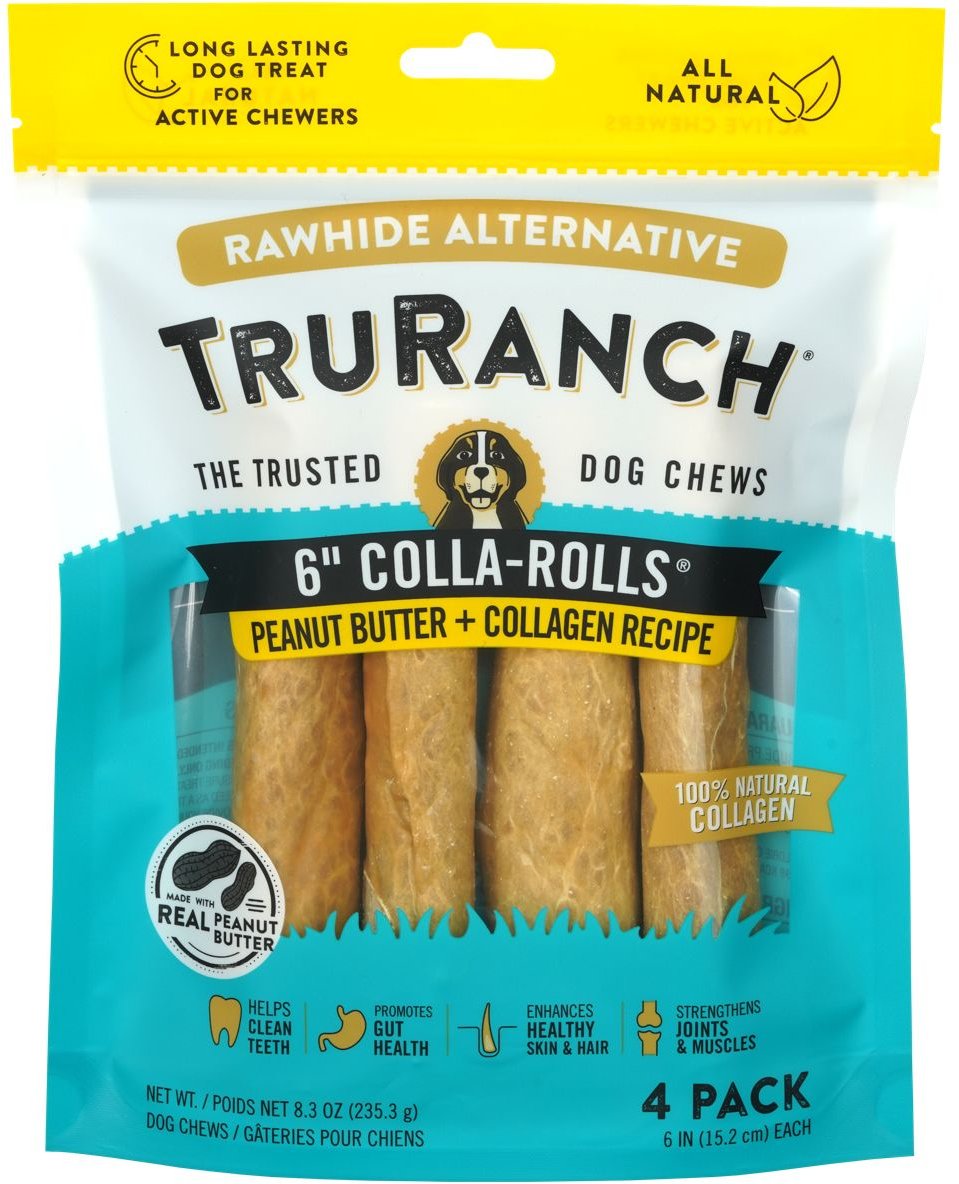 TRURANCH Peanut Butter Collagen Roll Hard Chew Dog Treats, 6-in, 4 count -  