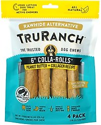 TruRanch Peanut Butter Collagen Roll Hard Chew Dog Treats, 6-in, 4 count