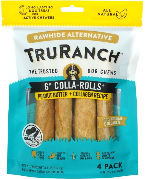 TruRanch Peanut Butter Collagen Roll Hard Chew Dog Treats, 6-in, 4 count slide 1 of 5