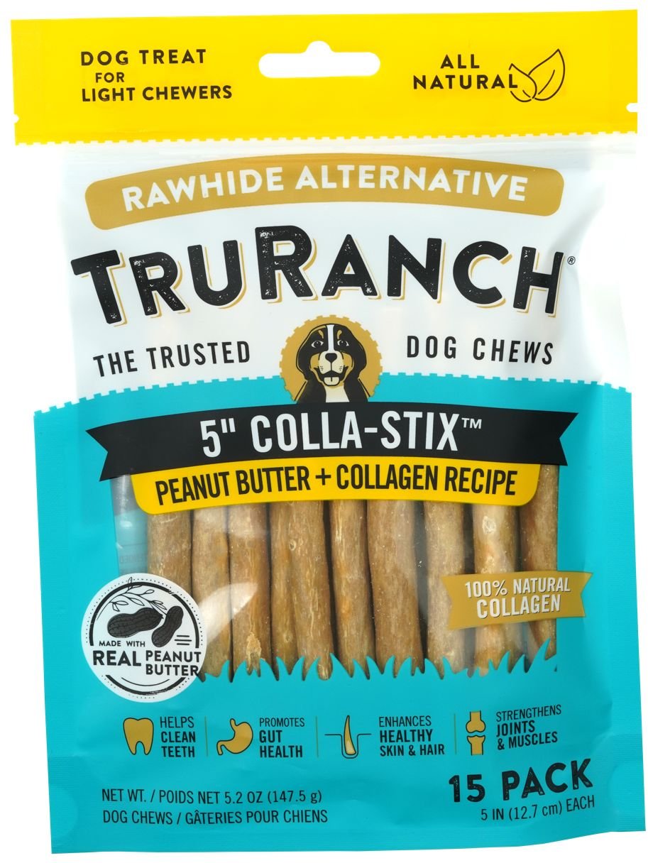 TRURANCH Peanut Butter Collagen Sticks Hard Chew Dog Treats, 5-in, 15 count  