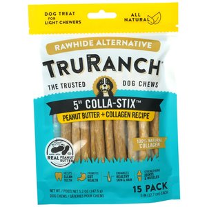 TruRanch Peanut Butter Collagen Sticks Hard Chew Dog Treats, 5-in, 15 count