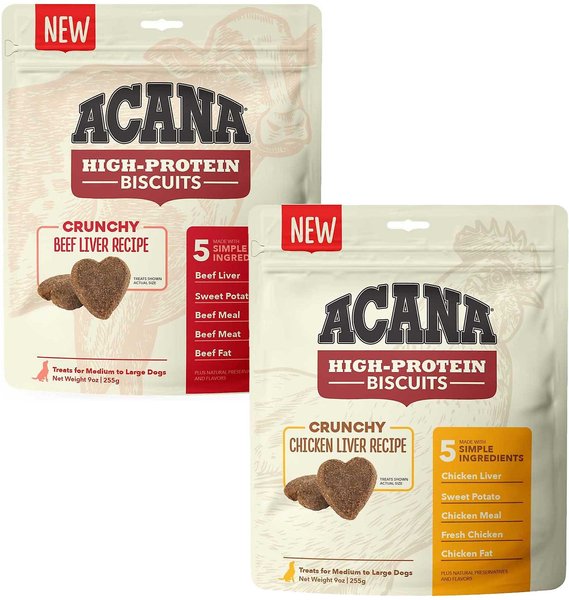ACANA Biscuits Beef Liver Recipe + Chicken Liver Recipe Med/Large Breed Dog Treats slide 1 of 9