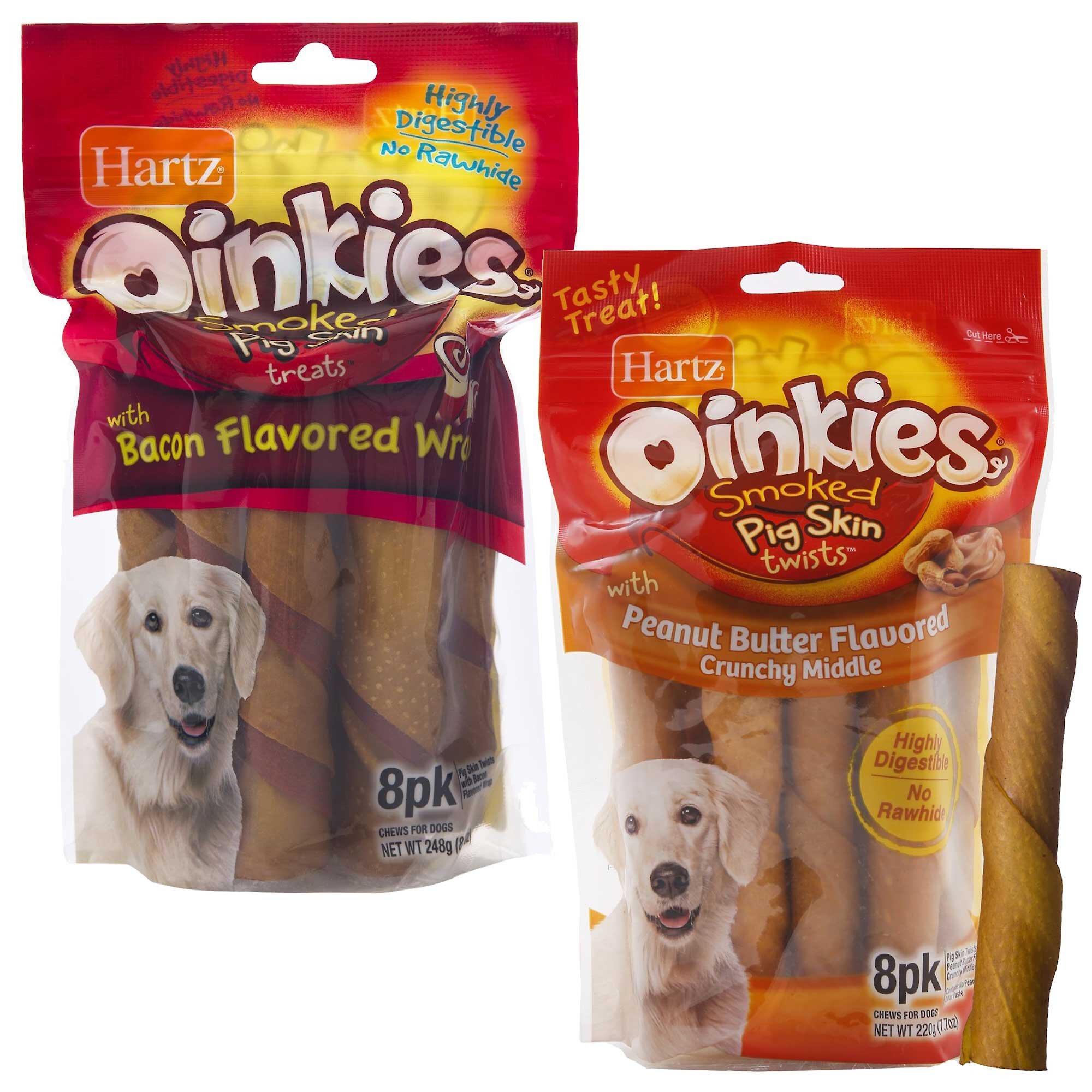 Hartz Oinkies 5" Pig Skin Twists with Peanut Butter Flavor Crunchy Middle Dog Treats