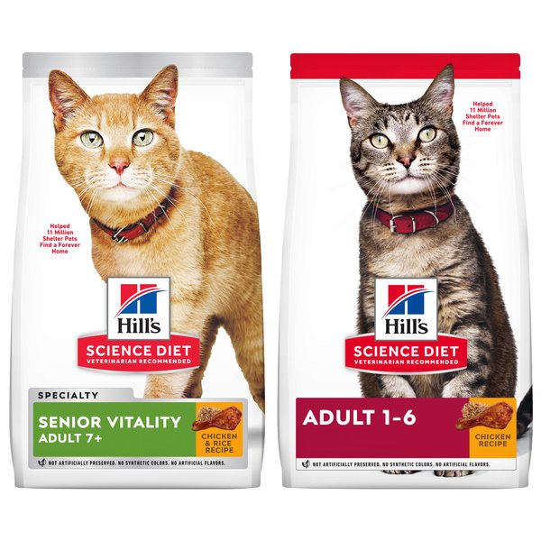 Hill's Science Diet 7+ Senior Vitality Chicken Recipe, 6-lb bag + Chicken Recipe Dry Cat Food, 7-lb bag slide 1 of 9