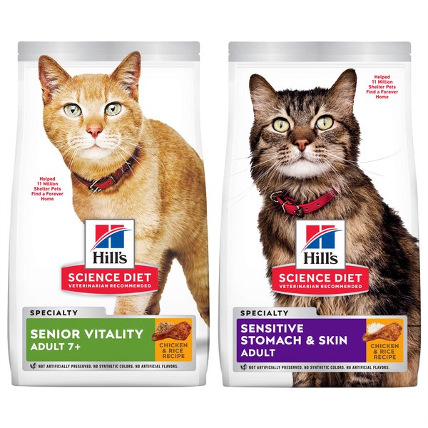 Hill's Science Diet 7+ Senior Vitality Chicken Recipe + Sensitive Stomach & Skin Chicken & Rice Recipe Dry Cat Food slide 1 of 9