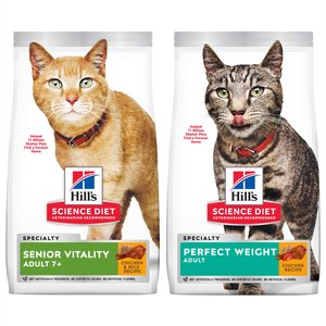 Hill's Science Diet 7+ Senior Vitality Chicken Recipe, 6-lb bag  + Perfect Weight Chicken Recipe Dry Cat Food, 7-lb bag