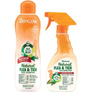 TropiClean Maximum Strength Natural Flea & Tick Dog Shampoo + Spray for Dogs & Bedding