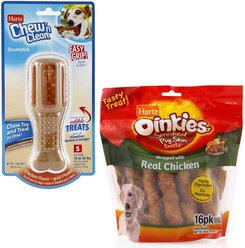 Hartz Chew 'n Clean Chicken Flavored Drumstick Treat & Chew Toy + Oinkies Smoked Pig Skin Twist Wrapped with Real Chicken Dog Treats