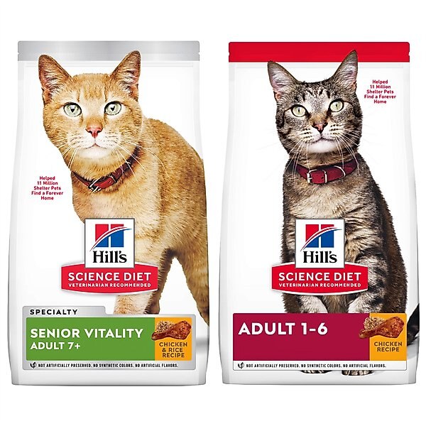 Hill's Science Diet 7+ Senior Vitality Chicken Recipe, 13-lb bag + Chicken Recipe Dry Cat Food, 16-lb bag slide 1 of 9