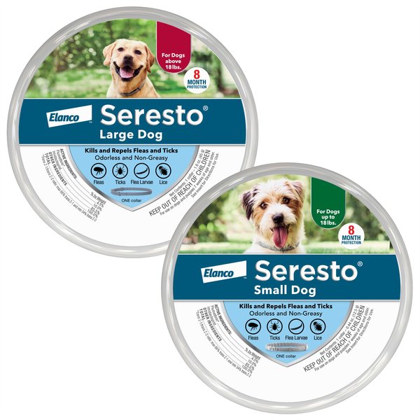 Seresto Flea & Tick Collar for Dogs, over 18 lbs + Flea & Tick Collar for Dogs, up to 18 lbs slide 1 of 9