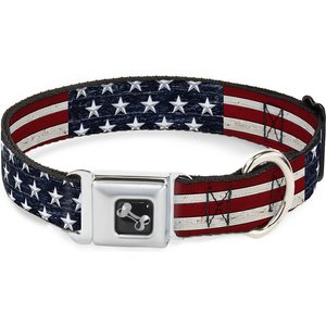 Buckle-Down Americana Rustic Stars & Stripes Dog Collar, Wide-Large