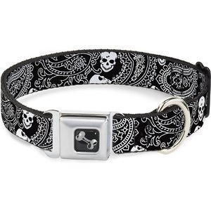 Buckle-Down Bandana Skulls Dog Collar, Black, Medium