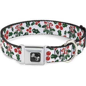 Buckle-Down Holly & Mistletoe Dog Collar, Wide-Medium