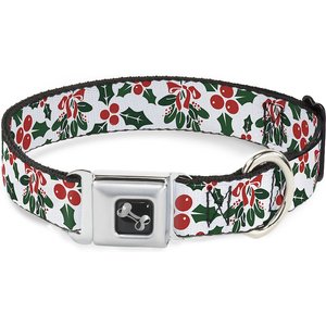 Buckle-Down Holly & Mistletoe Dog Collar, Wide-Large