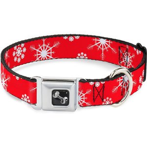 Buckle-Down Snowflakes Dog Collar, Red, Wide-Medium