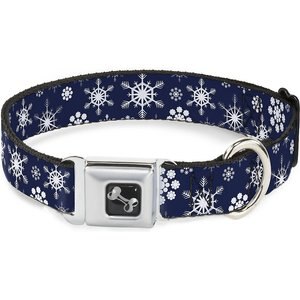 Buckle-Down Snowflakes Dog Collar, Blue, Wide-Large