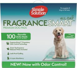 Simple Solution FragranceSmart Odor Control All Day, Green Tea Fragrance Odor Neutralizer with Wetness Indicator Dog Pads, 100 count