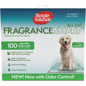 Simple Solution FragranceSmart Odor Control All Day, Green Tea Fragrance Odor Neutralizer with Wetness Indicator Dog Pads, 100 count