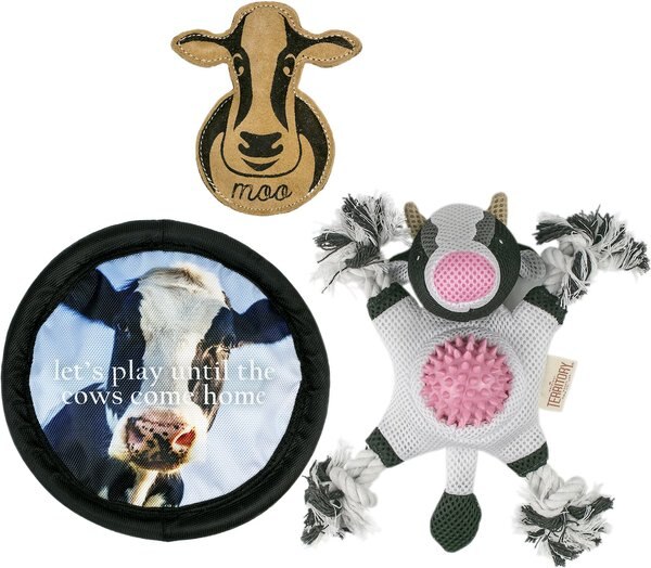 Territory Barnyard Cow Dog Toys, 3 count