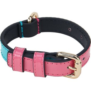 Scotch & Co Teal/Pink Handcrafted Standard Dog Collar, Medium: 12.5 to 16-in neck, 0.8-in wide