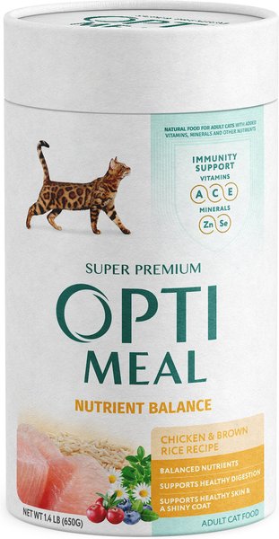 Optimeal Nutrient Balance Chicken & Brown Rice Recipe Dry Cat Food, 1.4-lb carton tube, case of 2 slide 1 of 3