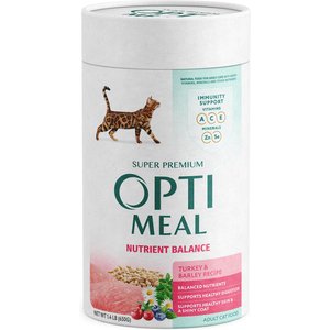 Optimeal Nutrient Balance Turkey & Barley Recipe Adult Dry Cat Food, 1.4-lb carton tube, case of 2