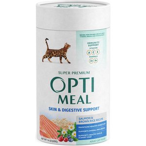 Optimeal Skin & Digestive Support Salmon & Brown Rice Recipe Dry Cat Food, 1.4-lb carton tube, case of 2
