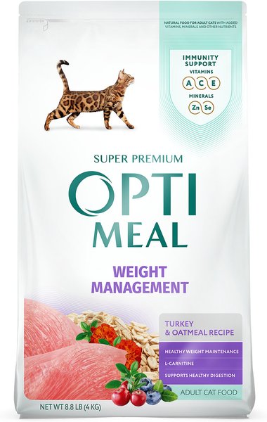 Optimeal Weight Management Turkey & Oatmeal Recipe Dry Cat Food, 8.8-lb bag slide 1 of 5