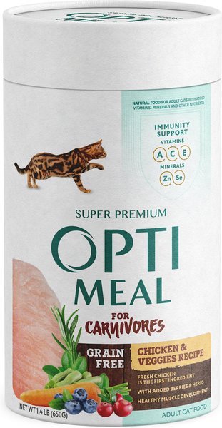 Optimeal Grain-Free Chicken & Veggies Recipe Dry Cat Food, 1.4-lb carton tube, case of 2 slide 1 of 3