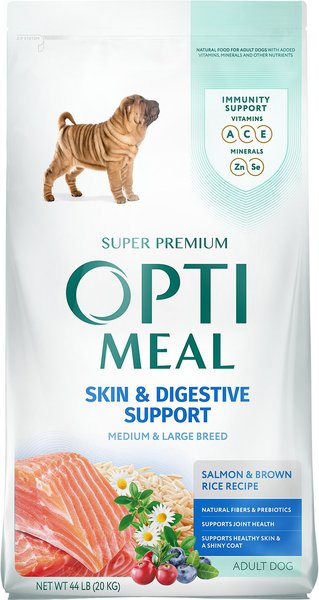 Optimeal Skin & Digestive Support Salmon & Brown Rice Recipe Medium & Large Breed Dry Dog Food, 44-lb bag slide 1 of 5