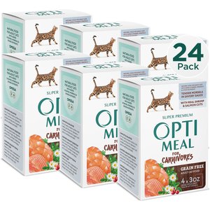 Optimeal Grain-Free Tender Morsels With Real Shrimp & Salmon In Savory Sauce Recipe Wet Cat Food, 3-oz pouch, case of 24