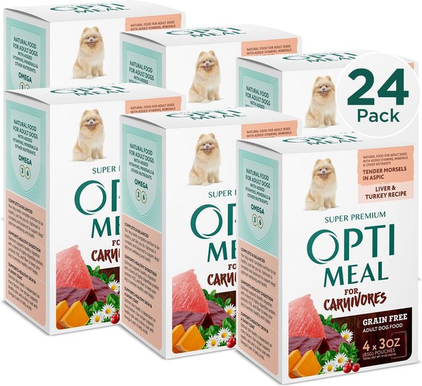 Optimeal Grain-Free Liver & Turkey Recipe Tender Morsels In Aspic Recipe Wet Dog Food, 3-oz pouch, case of 24 slide 1 of 3