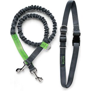 Mighty Paw Hands Free Nylon Bungee Dog Leash Set, Grey, 36-in