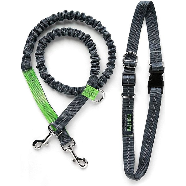 TUFF MUTT Hands-Free Bungee Leash, Gray & Coral - Chewy.com