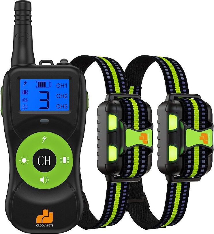 GROOVYPETS Two-Dog Kit 800 Yard Waterproof Long-Life Rechargable Remote ...