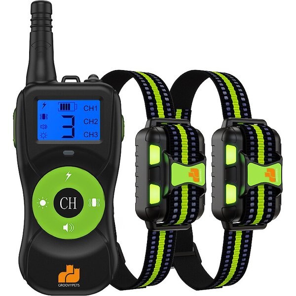 GroovyPets Two-Dog Kit 800 Yard Waterproof Long-Life Rechargeable Remote Dog Training Shock Collar System