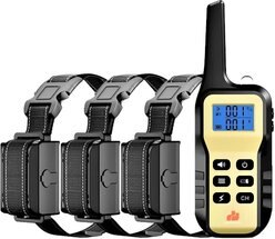 GroovyPets Three-Dog Set 1100 Yard Auto Anti Bark, Humane Beep, Vibration, Static Shock Waterproof Rechargeable Dog Training Shock Collar System
