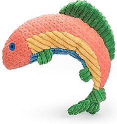 HuggleHounds Raucous Rainbow Trout Knottie Tough Squeaky Plush Dog Toy, Small