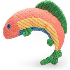 HuggleHounds Raucous Rainbow Trout Knottie Tough Squeaky Plush Dog Toy, Small