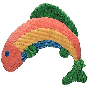 HuggleHounds Raucous Rainbow Trout Knottie Tough Squeaky Plush Dog Toy, Large