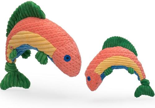 Show full view: HuggleHounds Raucous Rainbow Trout Knottie Tough Squeaky Plush Dog Toy, Large slide 2 of 5