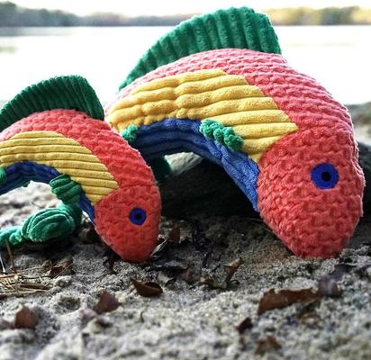 Show full view: HuggleHounds Raucous Rainbow Trout Knottie Tough Squeaky Plush Dog Toy, Large slide 4 of 5