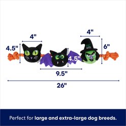 Frisco Halloween Cat, Bat & Witch Plush with Rope Squeaky Dog Toy, Large/X-Large slide 2 of 5