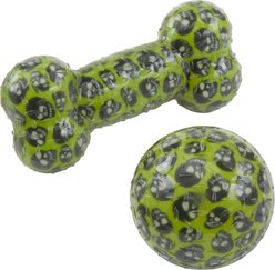 Frisco Halloween Glow in the Dark TPR Squeaky Bone & Ball Dog Toy, Medium, 2 count