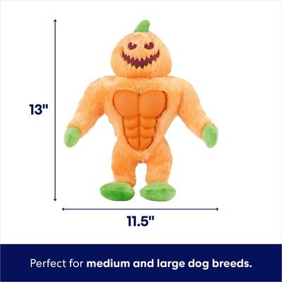 Show full view: Frisco Halloween Pumpkin Muscle Plush Squeaky Dog Toy, Medium/Large slide 3 of 7