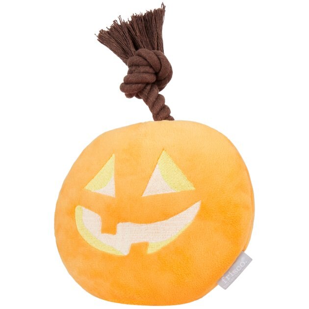 Frisco Halloween Pumpkin Round Plush with Rope Squeaky Dog Toy