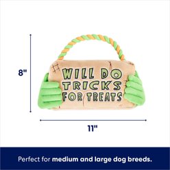 Frisco Halloween "Will Do Tricks For Treats" Sign Plush with Rope Squeaky Dog Toy, Medium/Large slide 2 of 6